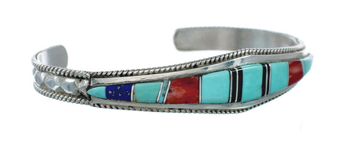 Multicolor Inlay Genuine Sterling Silver Navajo Cuff Bracelet NN20154